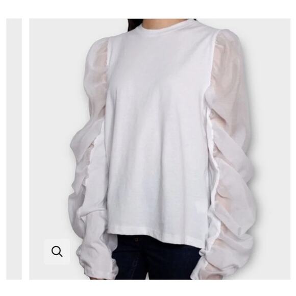 EUC ZARA Puff Sleeve Blouse White Size M | Sheer Organza Sleeve Top - Picture 4 of 10